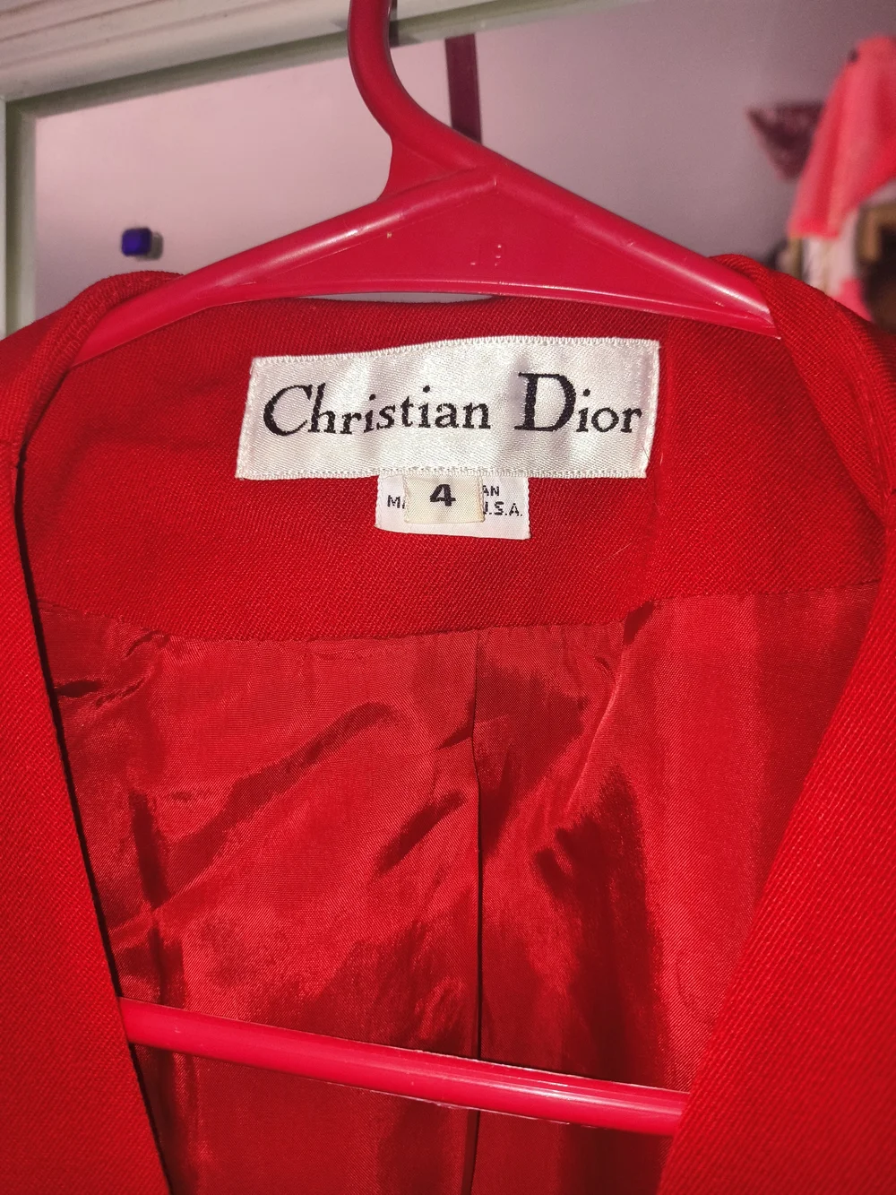 Vintage Christian Dior Red Longline Collarless Blazer Coat - Size 4 (80s/90s)